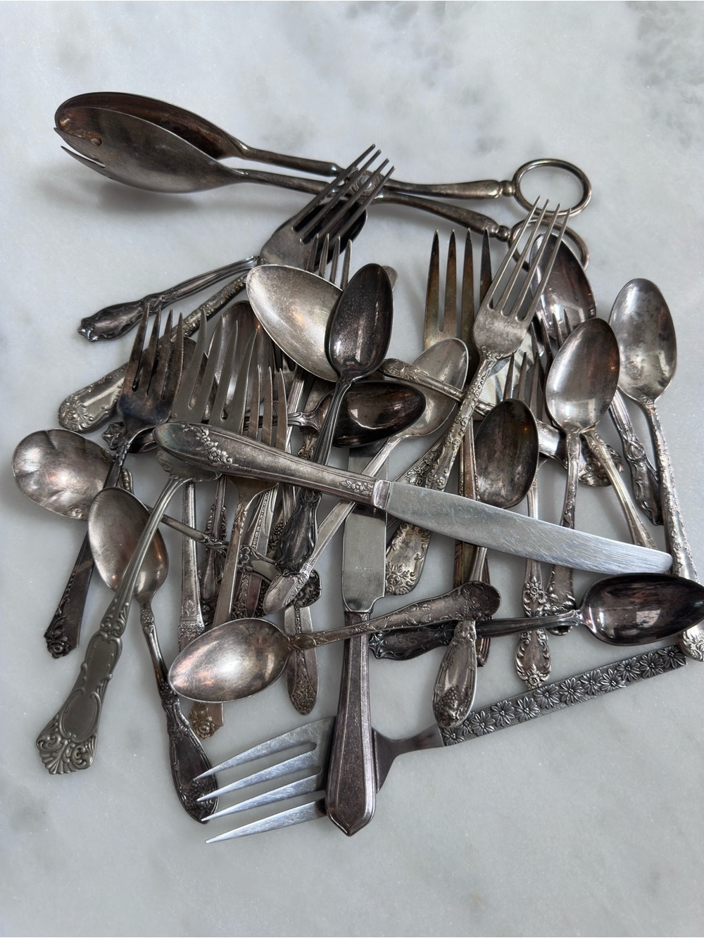 Vintage Mixed Silver-Tone Flatware Set - Assorted Spoons & Forks